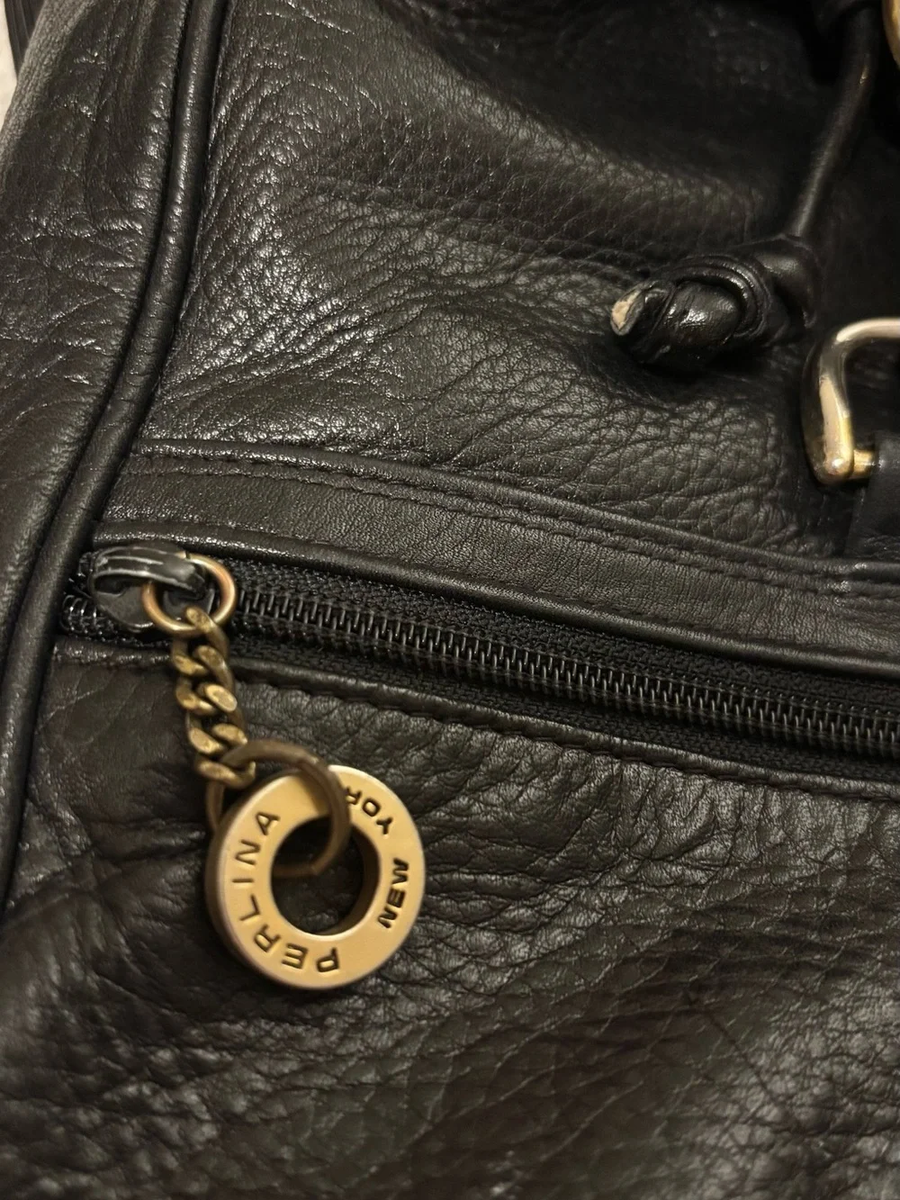 Perlina vintage Black Soft Leather Backpack with Gold Hardware